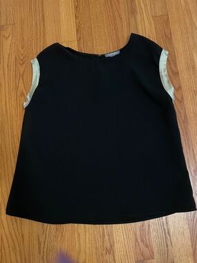 Tinley Road Black Sleeveless Top with Metallic Gold Trim